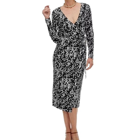 Diane Von Furstenberg Dresses & Skirts - DVF Target Black Sea Spots Cotton Blend Wrap Dress - L